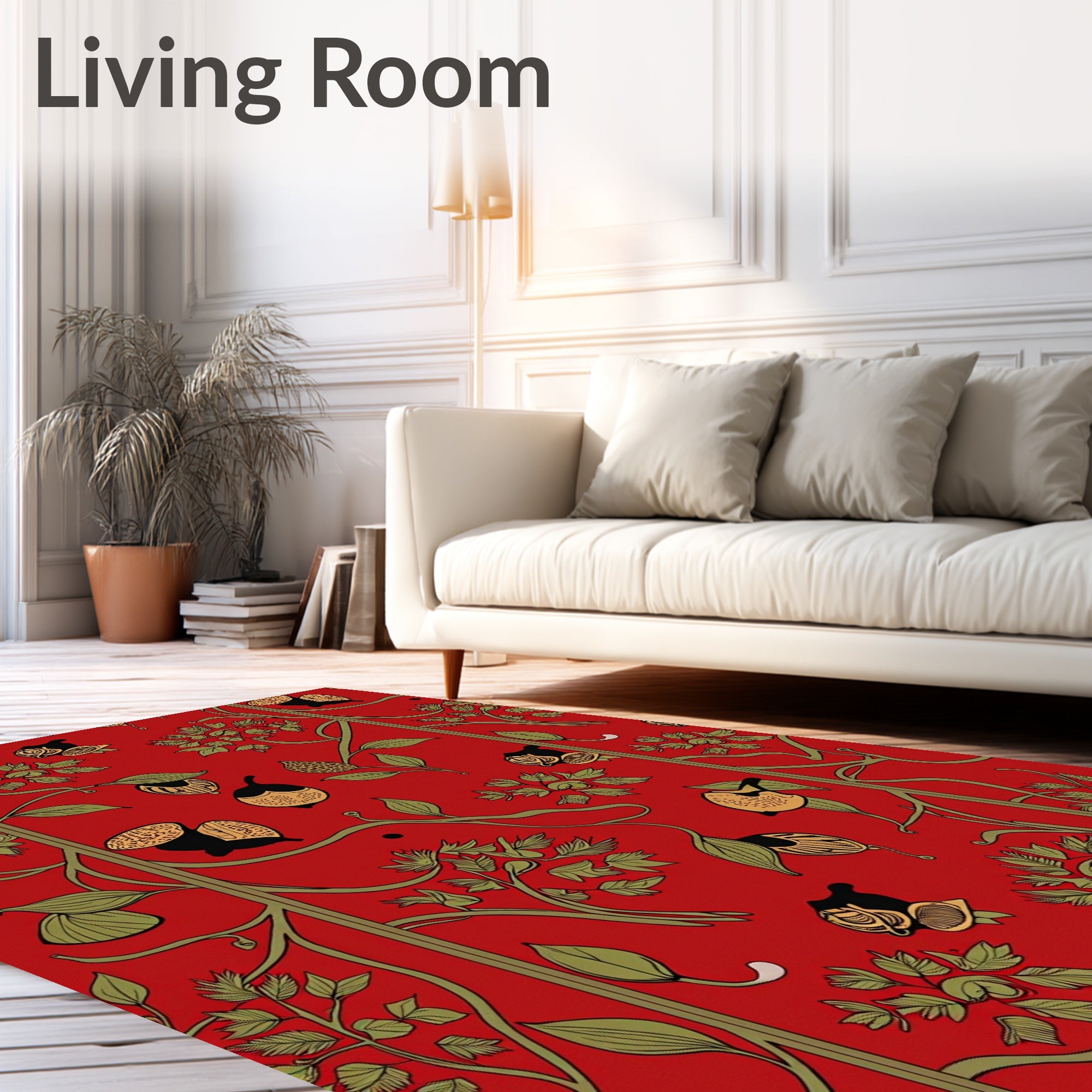 Vibrant Red Botanical Vine Fruit Rug