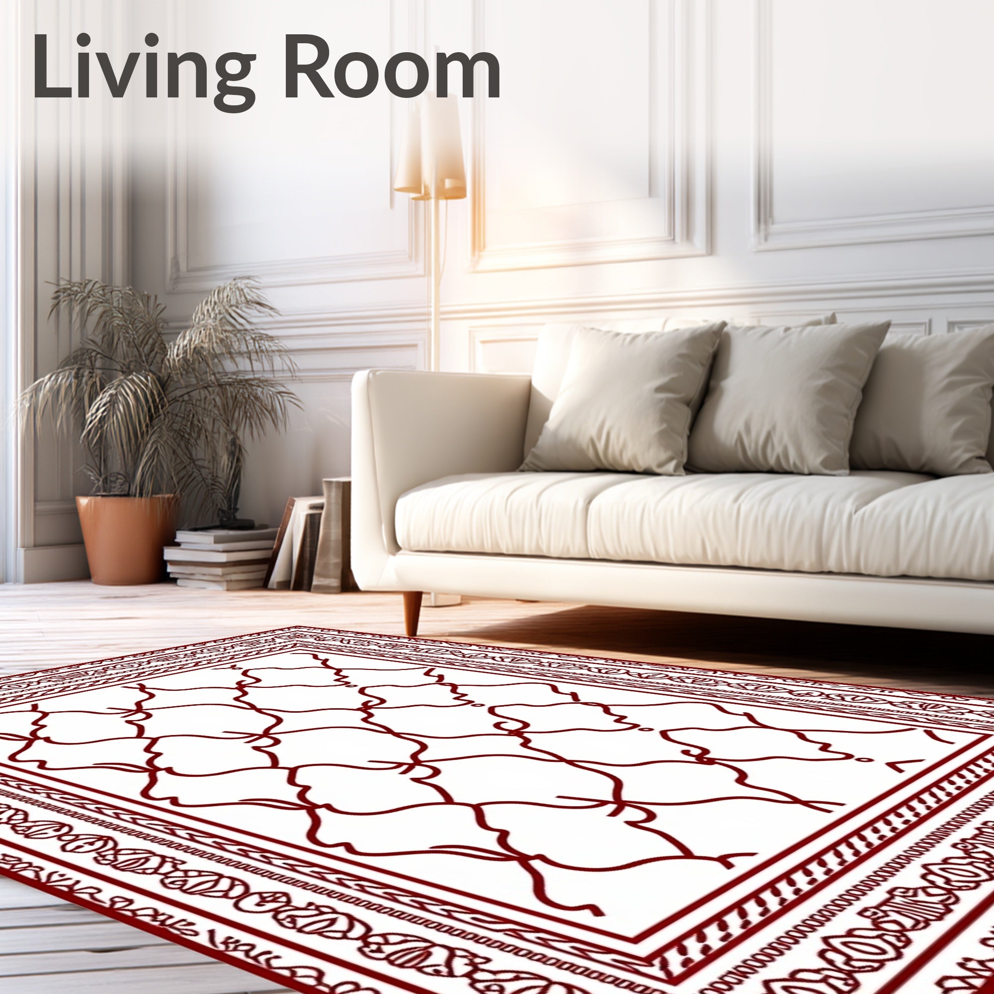 Rich Burgundy Interlocking Lattice Border Rug