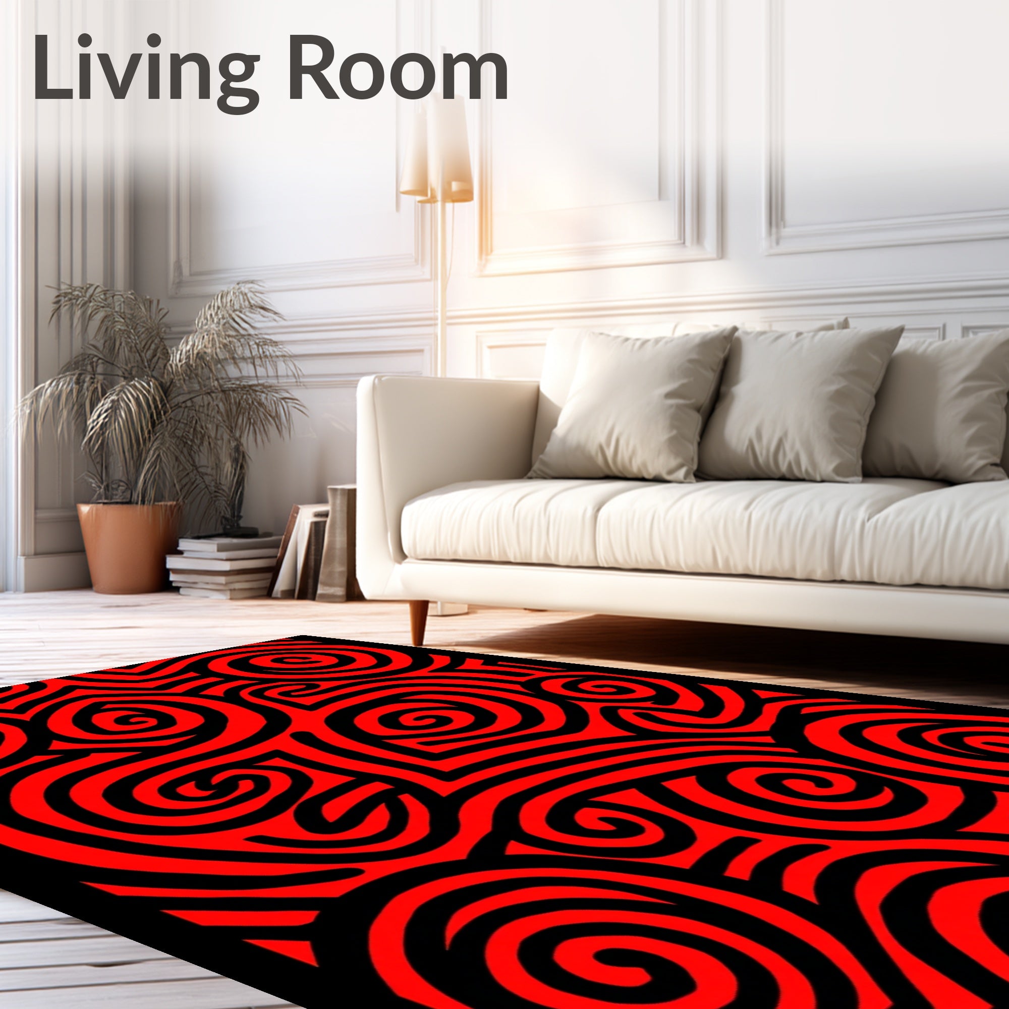 Bold Red Black Swirl Abstract Rug