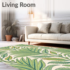 Green Fern Leaf Botanical Illustration Rug