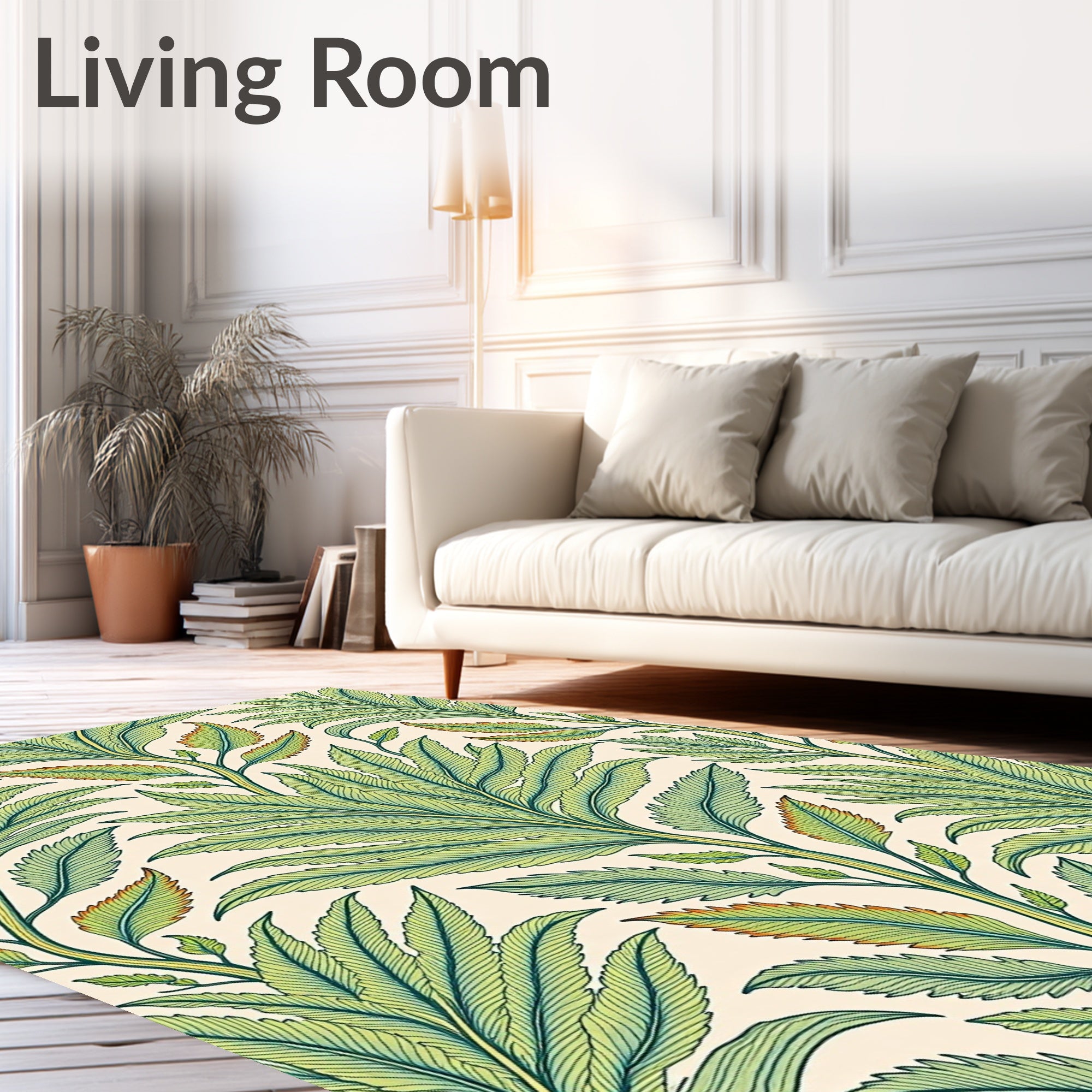 Green Fern Leaf Botanical Illustration Rug