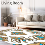 Ornate Gold Blue Jewel Mandala Rug