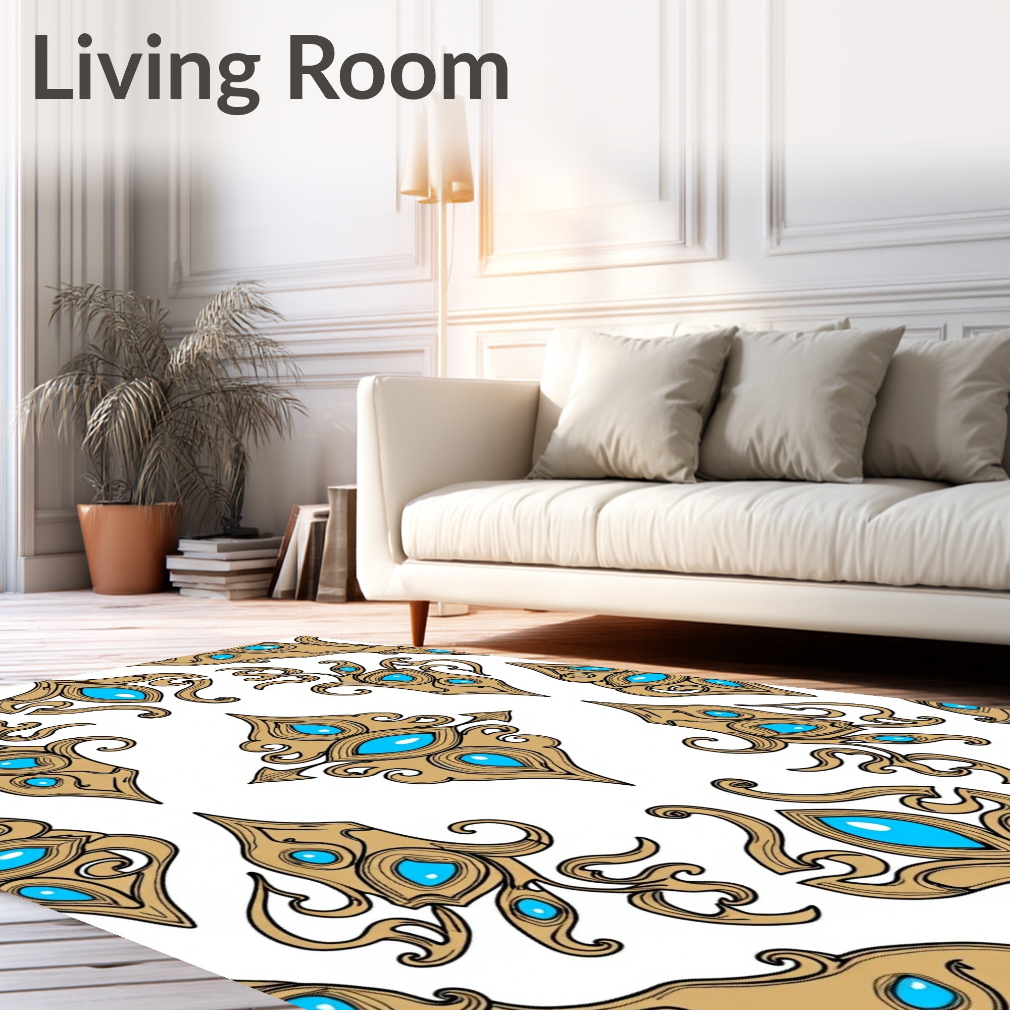 Ornate Gold Blue Jewel Mandala Rug