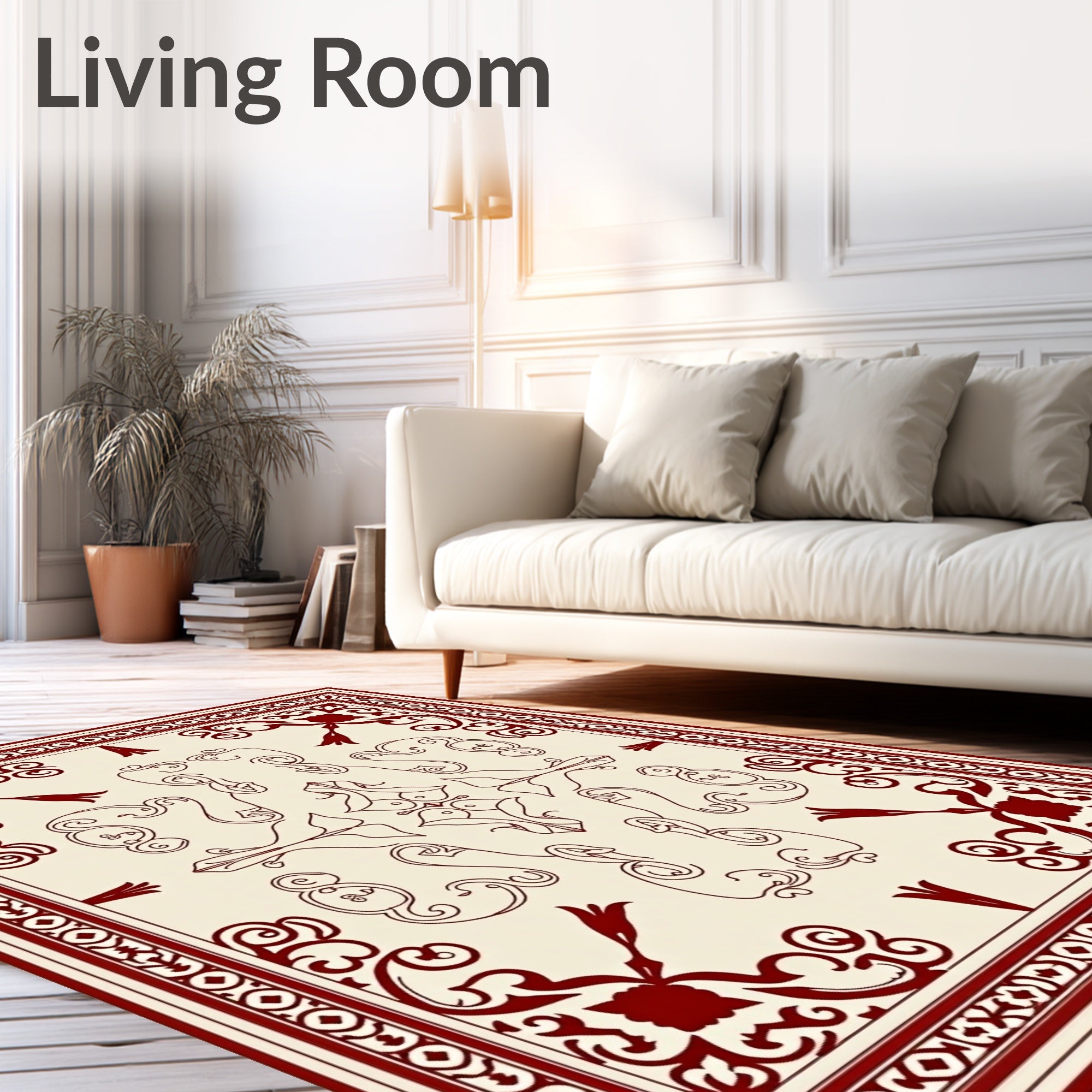 Crimson Floral Medallion Cream Rug