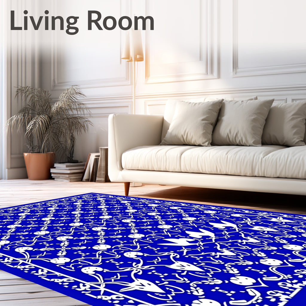 Intricate Blue White Lattice Medallion Rug