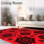 Crimson Black Floral Medallion Scroll Rug