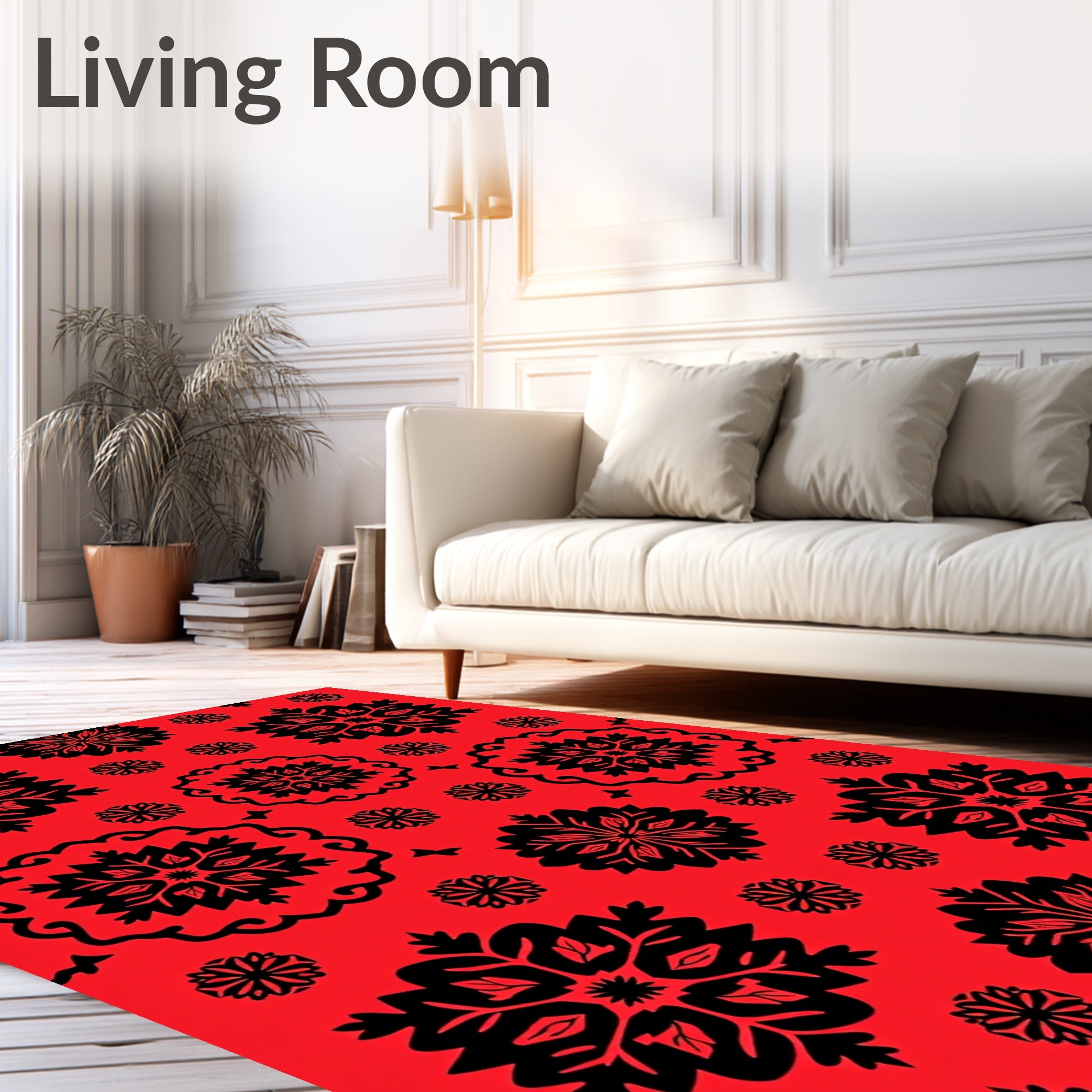 Crimson Black Floral Medallion Scroll Rug