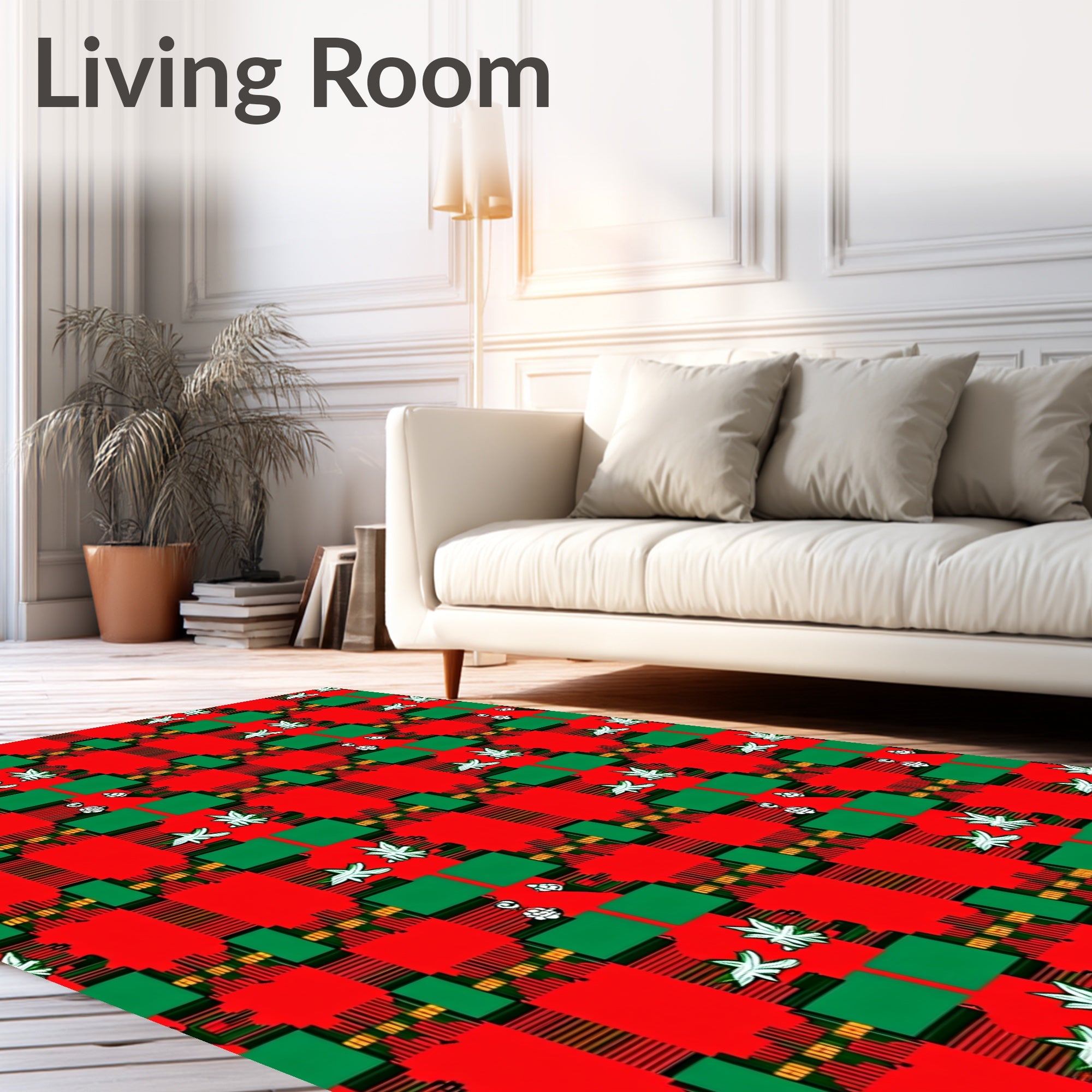 Red Green Plaid Starburst Folk Rug