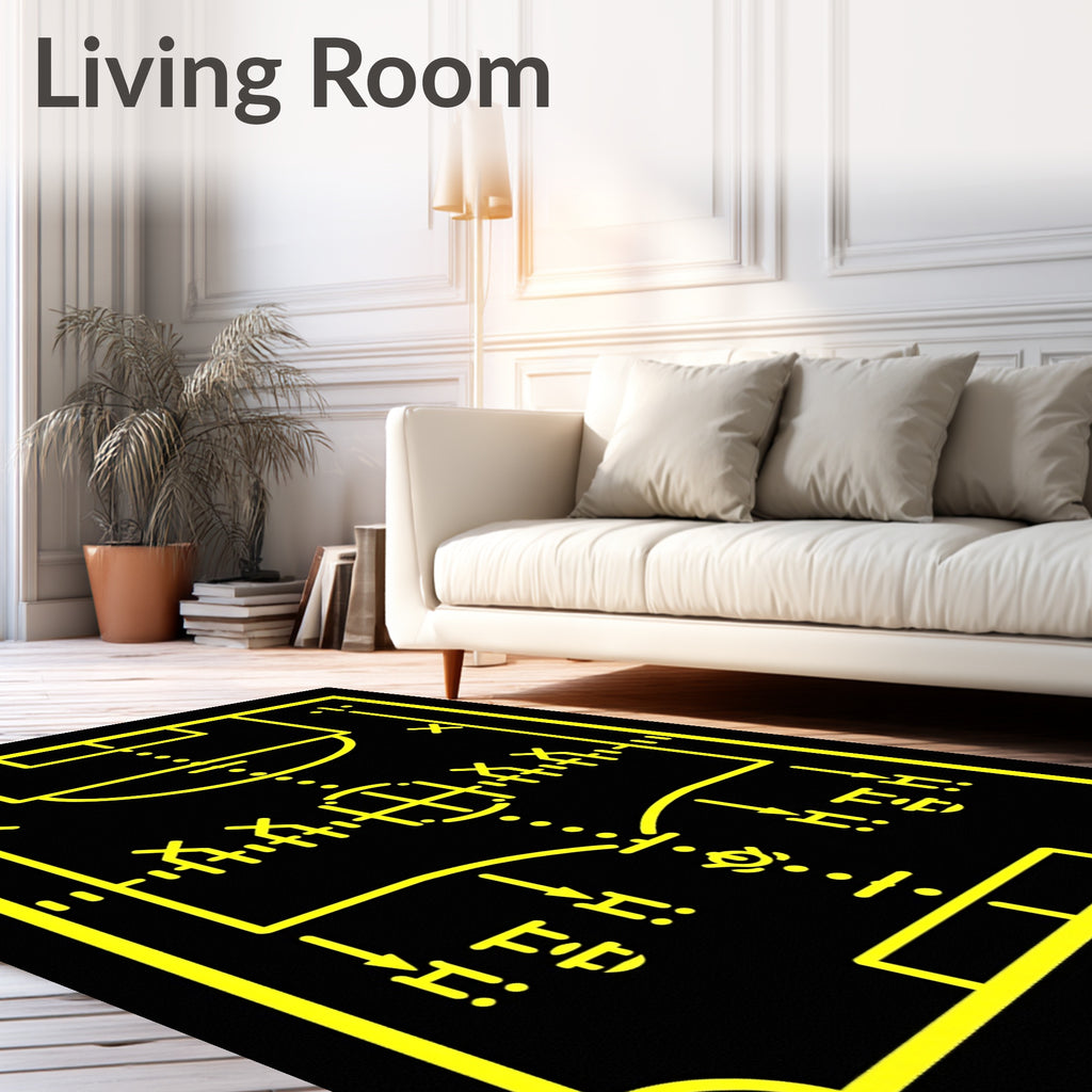 Yellow Football Field Lines Rug