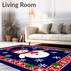 Festive Blue Snowman Holly Snowflake Frame Rug