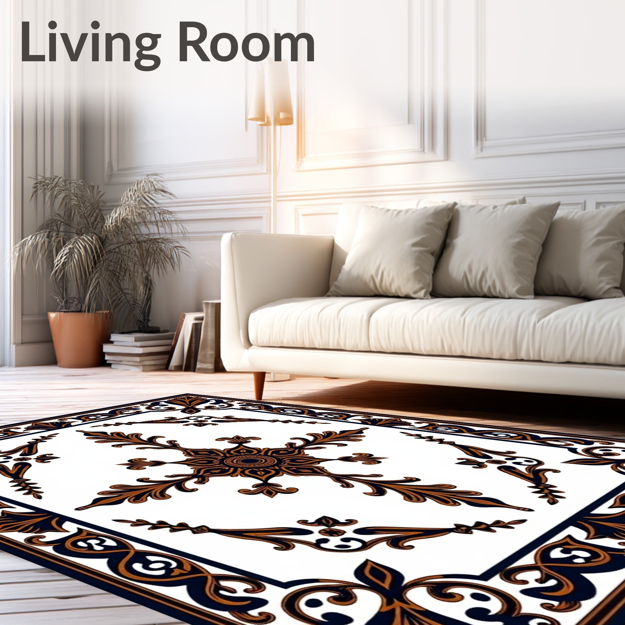 Ornate Black Bronze Floral Medallion Rug