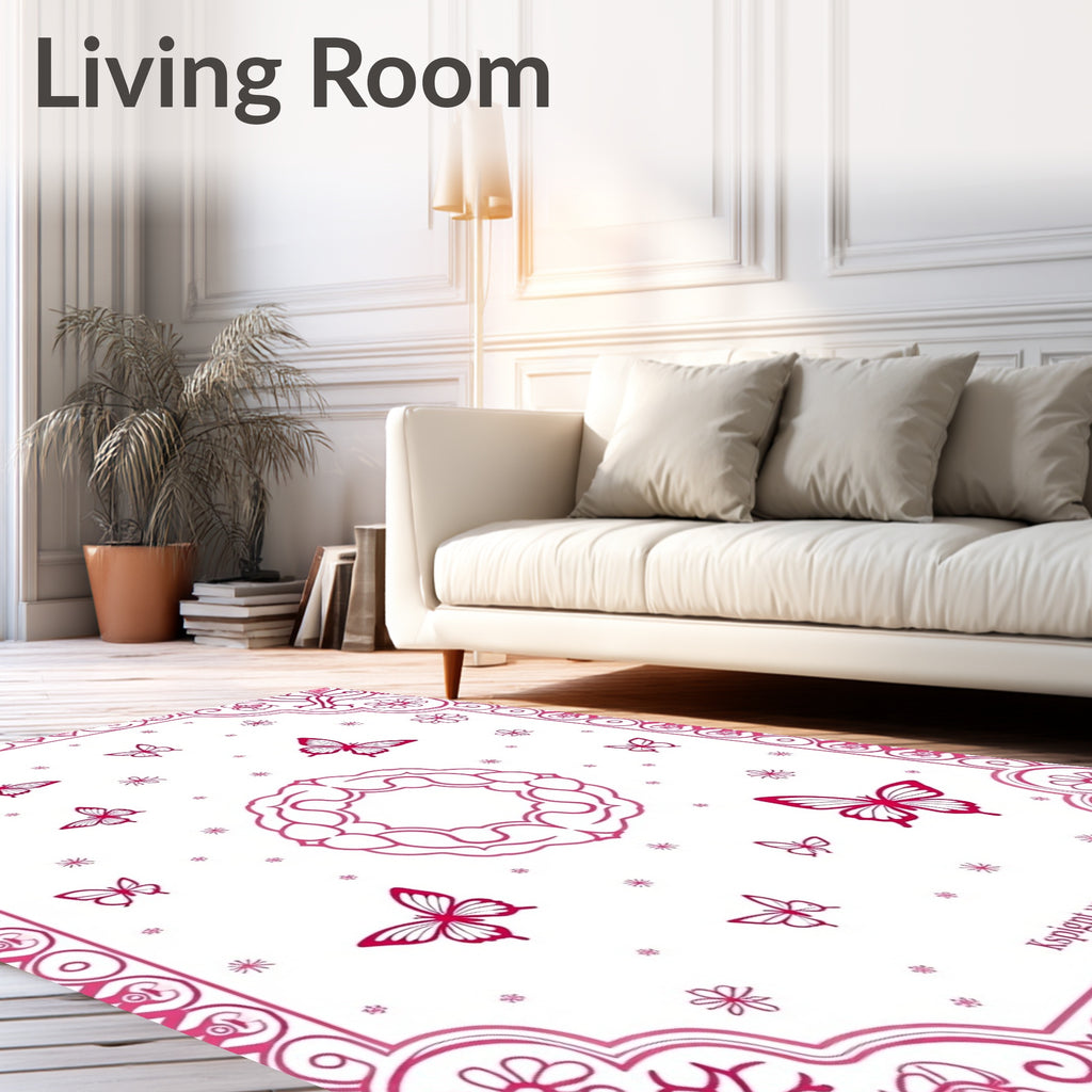 Whimsical Magenta Butterfly Garden Rug