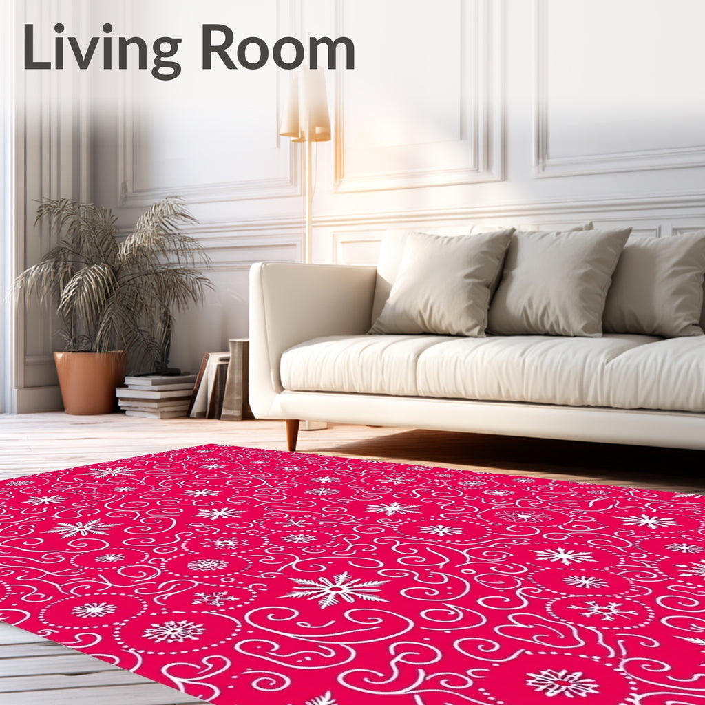Crimson White Snowflake Swirls Rug