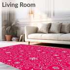 Crimson White Snowflake Swirls Rug