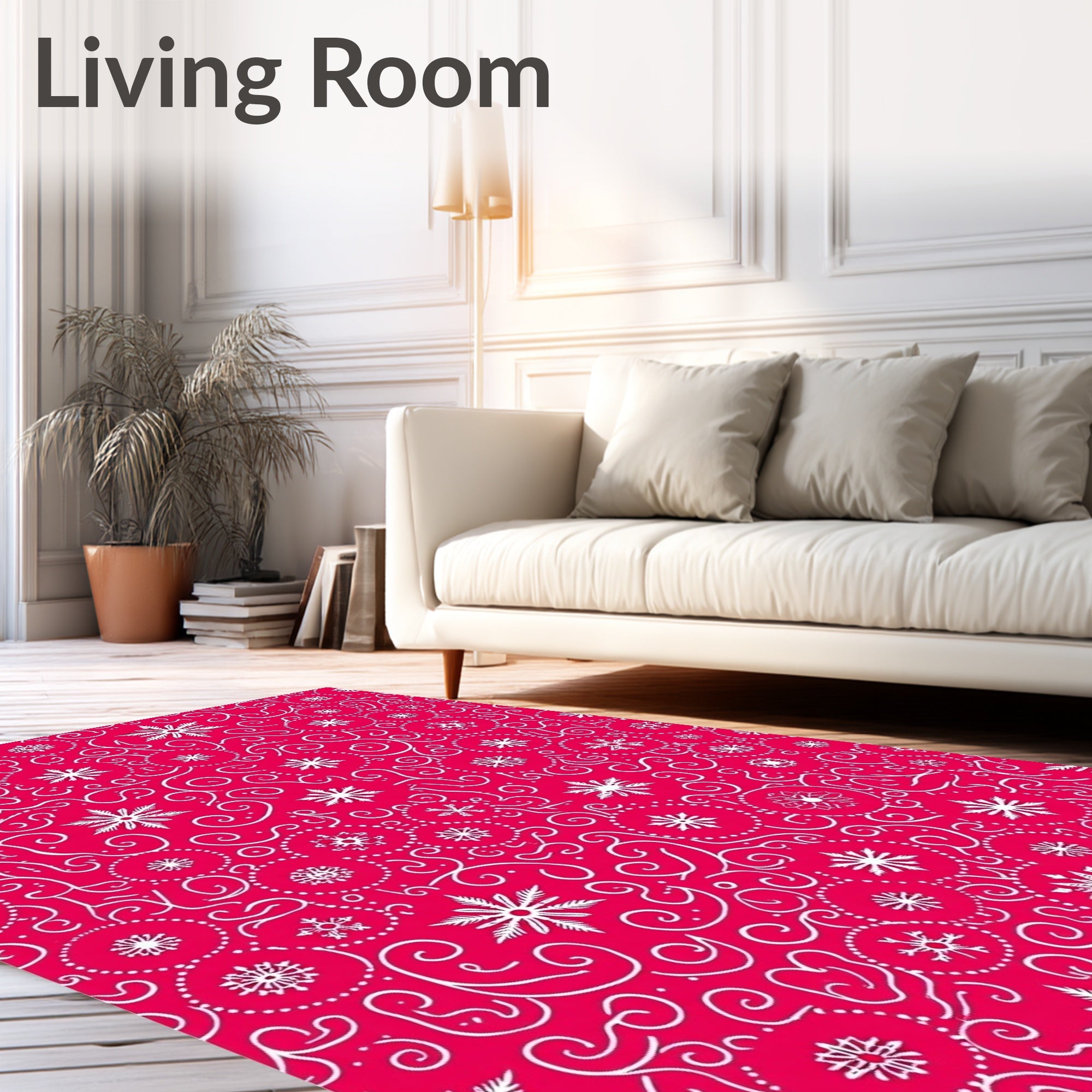 Crimson White Snowflake Swirls Rug