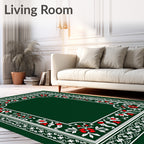 Ornate Crimson and White Floral Border Rug