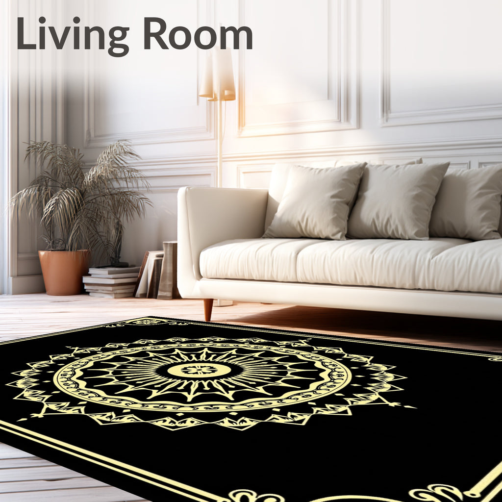 Golden Sunburst Mandala Frame Rug