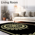 Golden Sunburst Mandala Frame Rug