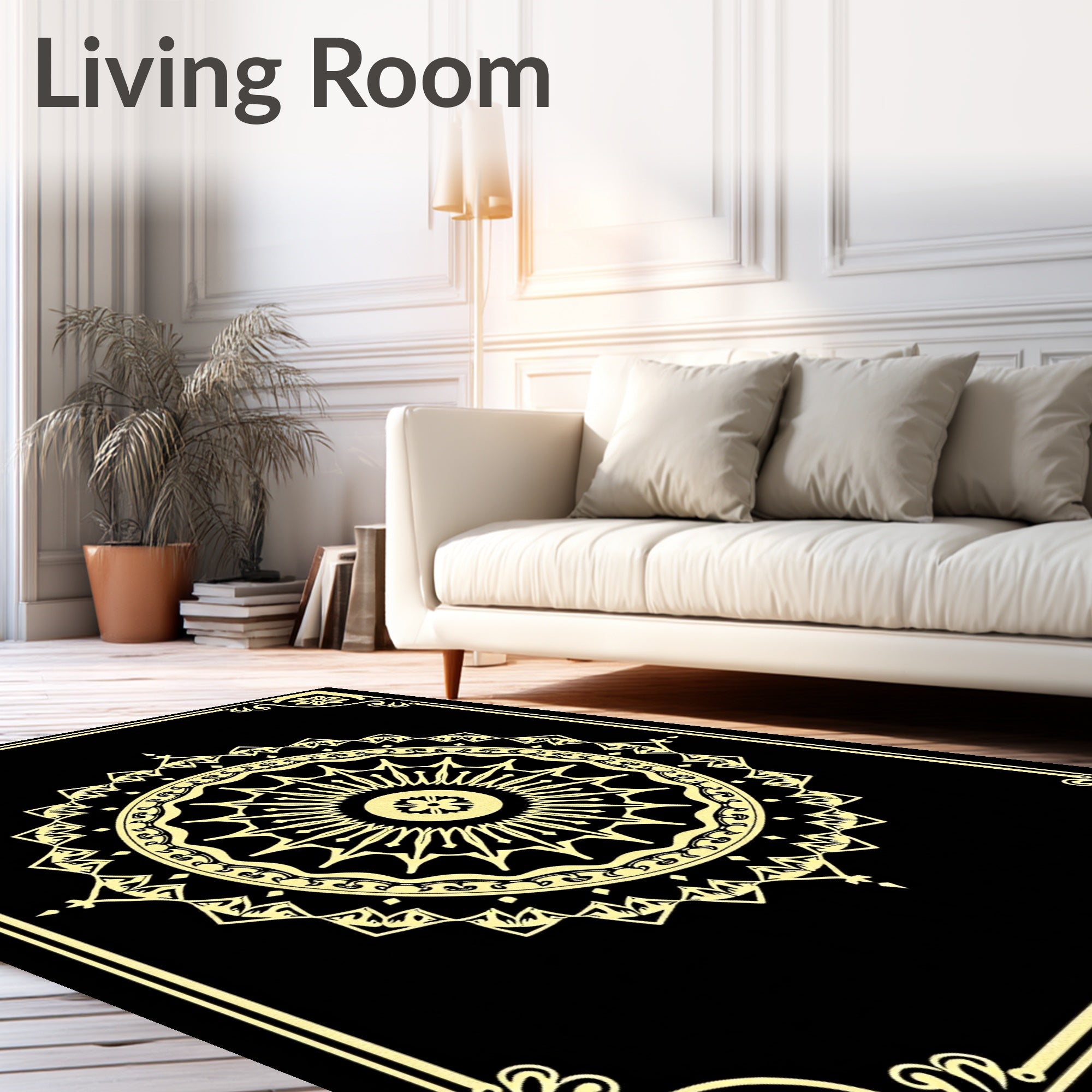 Golden Sunburst Mandala Frame Rug