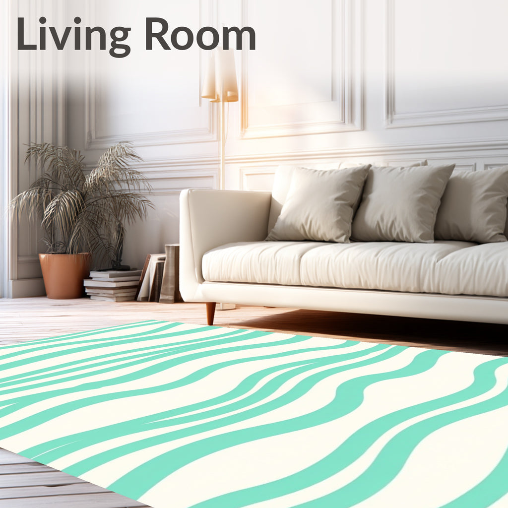 Coastal Aqua Wave Stripes Rug
