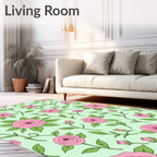 Pink Rose Garden With Green Leaves Rug