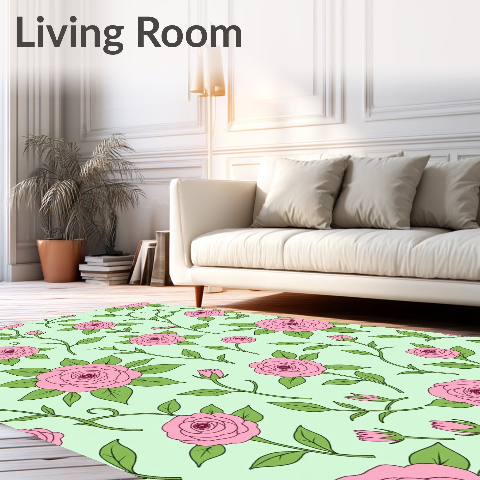 Pink Rose Garden With Green Leaves Rug