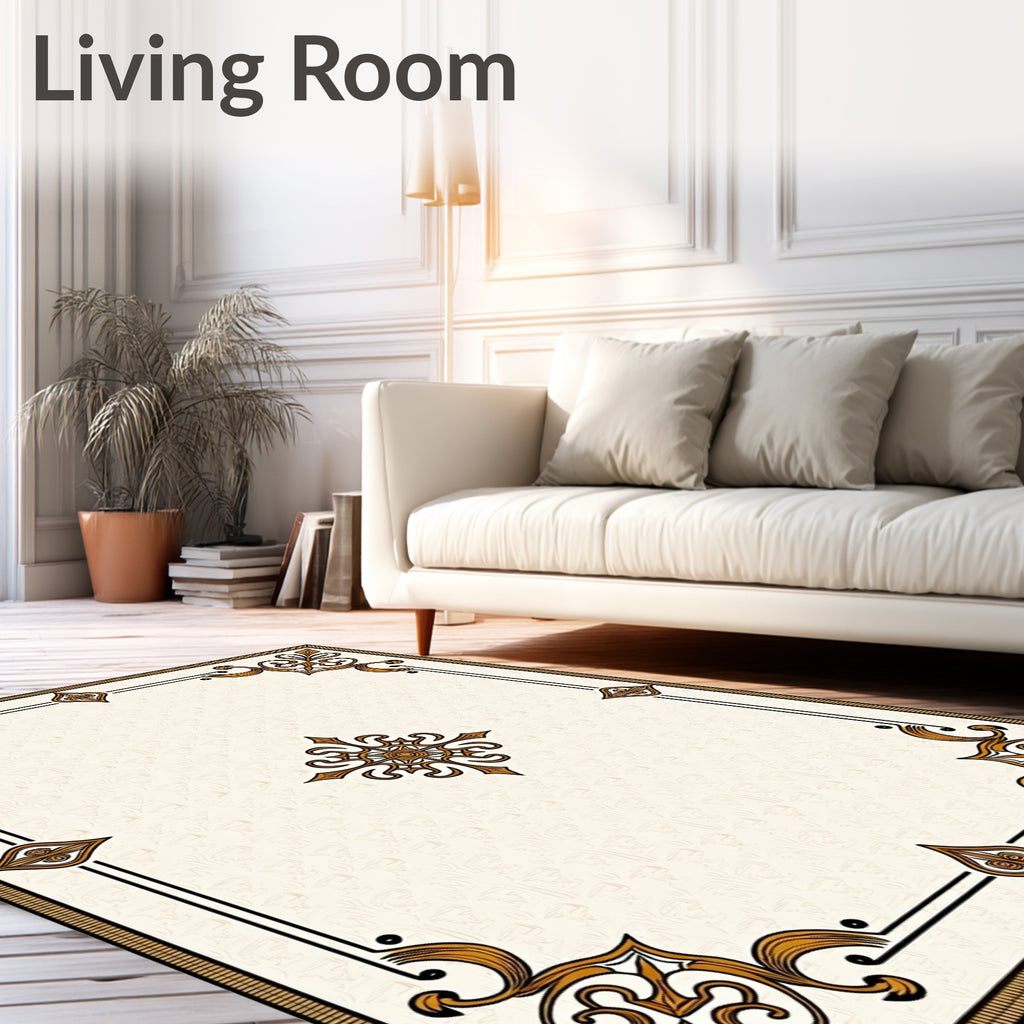 Golden Scrollwork Medallion Cream Rug