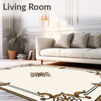 Golden Scrollwork Medallion Cream Rug