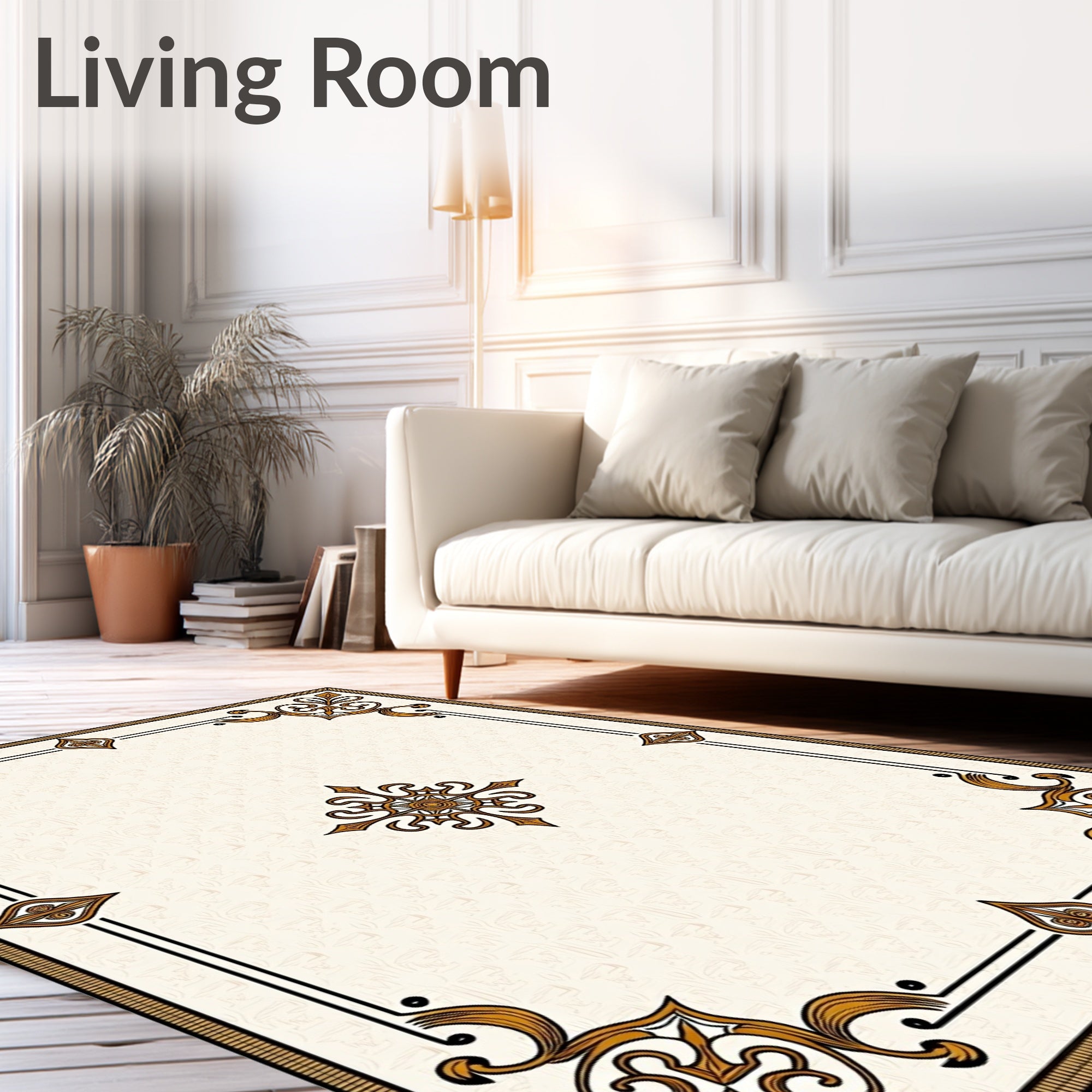 Golden Scrollwork Medallion Cream Rug