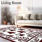 Deep Red Christmas Tree Reindeer Border Rug