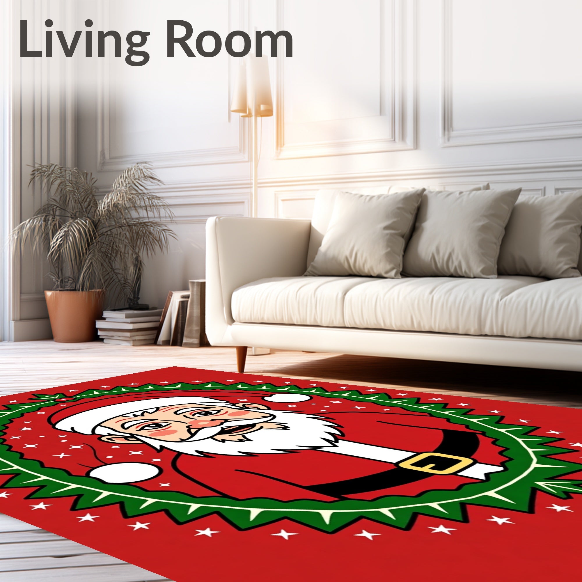 Festive Red Santa Claus Holly Oval Rug