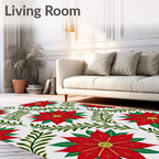Red Poinsettia Floral Branches Arrangement Rug