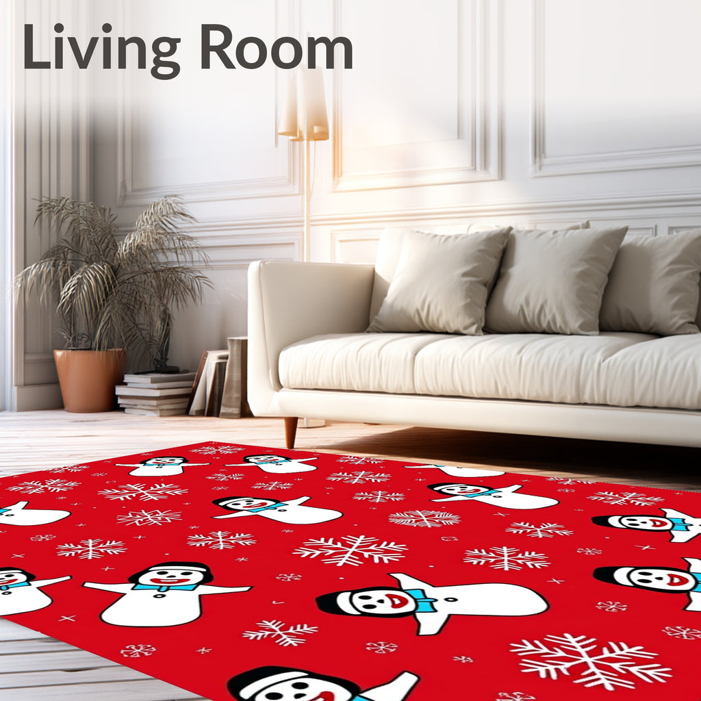 Joyful Snowman Red Snowflake Scatter Rug