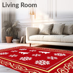 Red White Snowflake Christmas Tree Border Rug