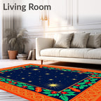 Ornate Red Gold Holly Starry Night Rug