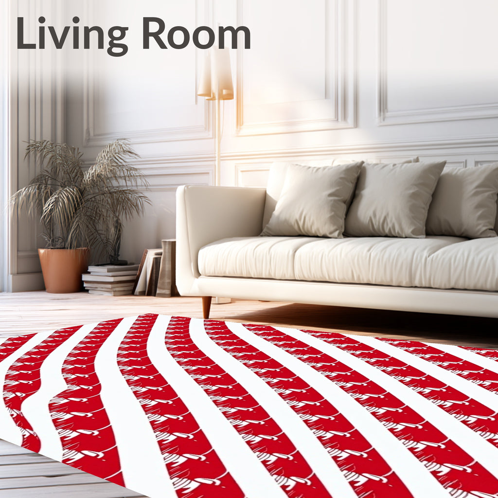 Crimson And White Slanted Stripes Rug