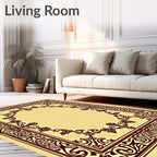 Maroon Floral Bordered Cream Frame Rug