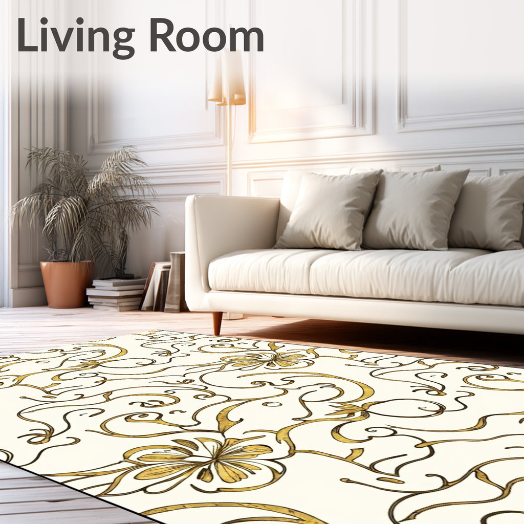 Gold Floral Swirl Art Nouveau Rug