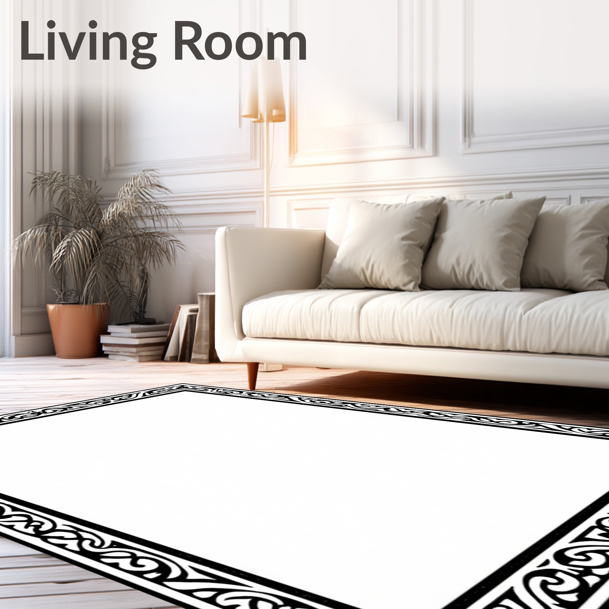 Classic Black Filigree Border Rug
