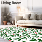 Green Holly Red Berry Branches Rug