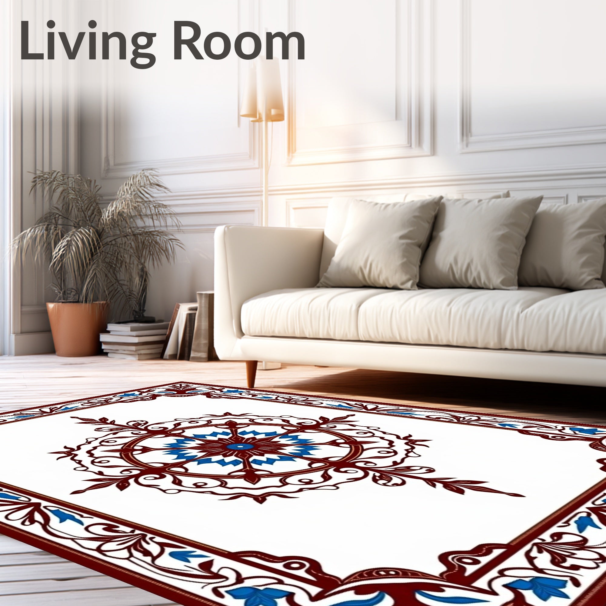 Rich Burgundy Blue Floral Medallion Rug