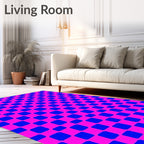 Vibrant Pink Blue Checkerboard Square Rug