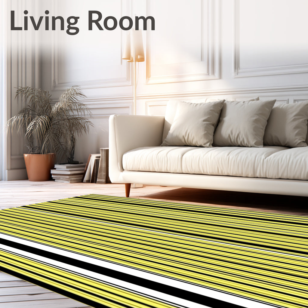 Golden Yellow Black White Vertical Stripes Rug