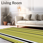 Golden Yellow Black White Vertical Stripes Rug