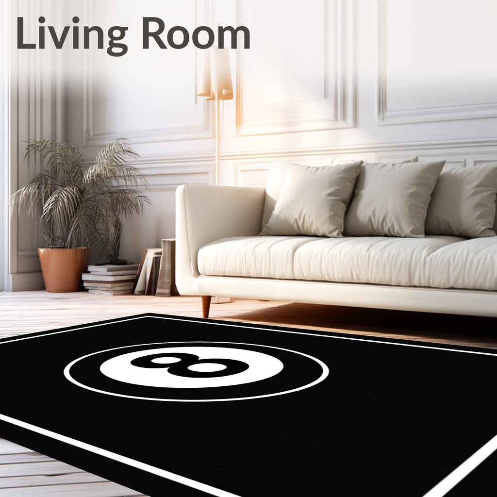 Black and White Eight Ball Graphic Rug