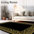 Golden Scrollwork Floral Border Rug