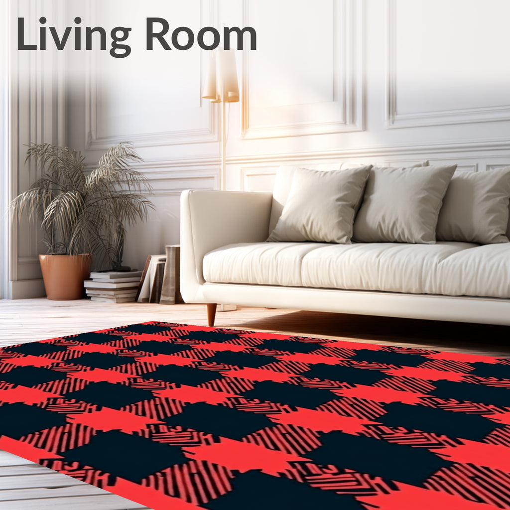 Bold Red Plaid Checkered Texture Rug