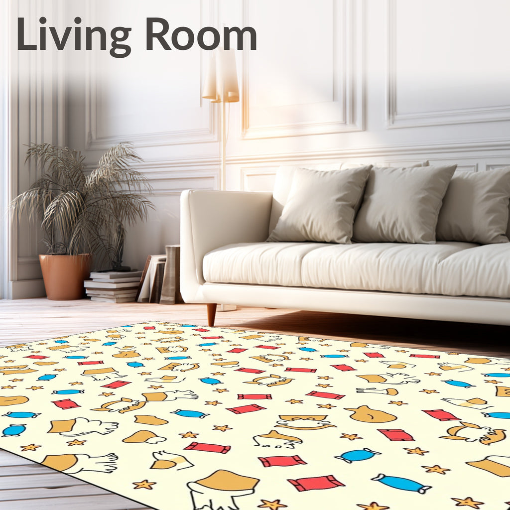 Whimsical Tan Orange Cat Characters Rug