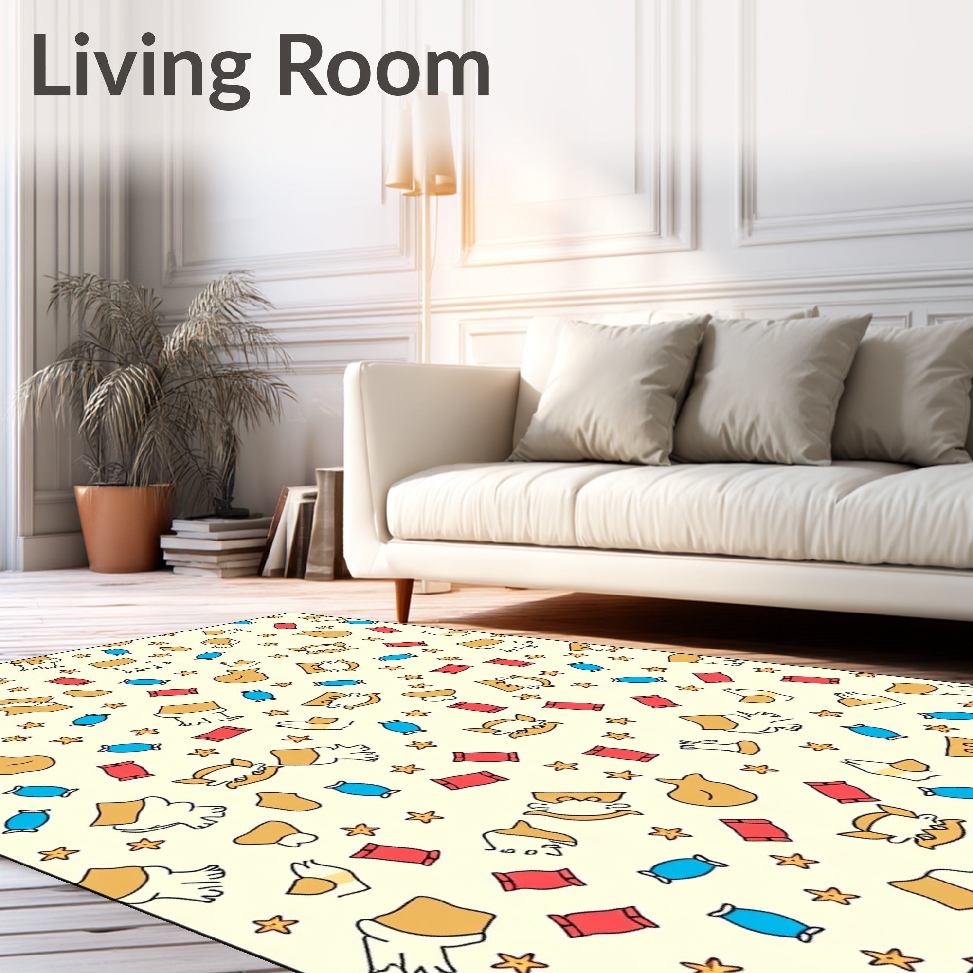 Whimsical Tan Orange Cat Characters Rug