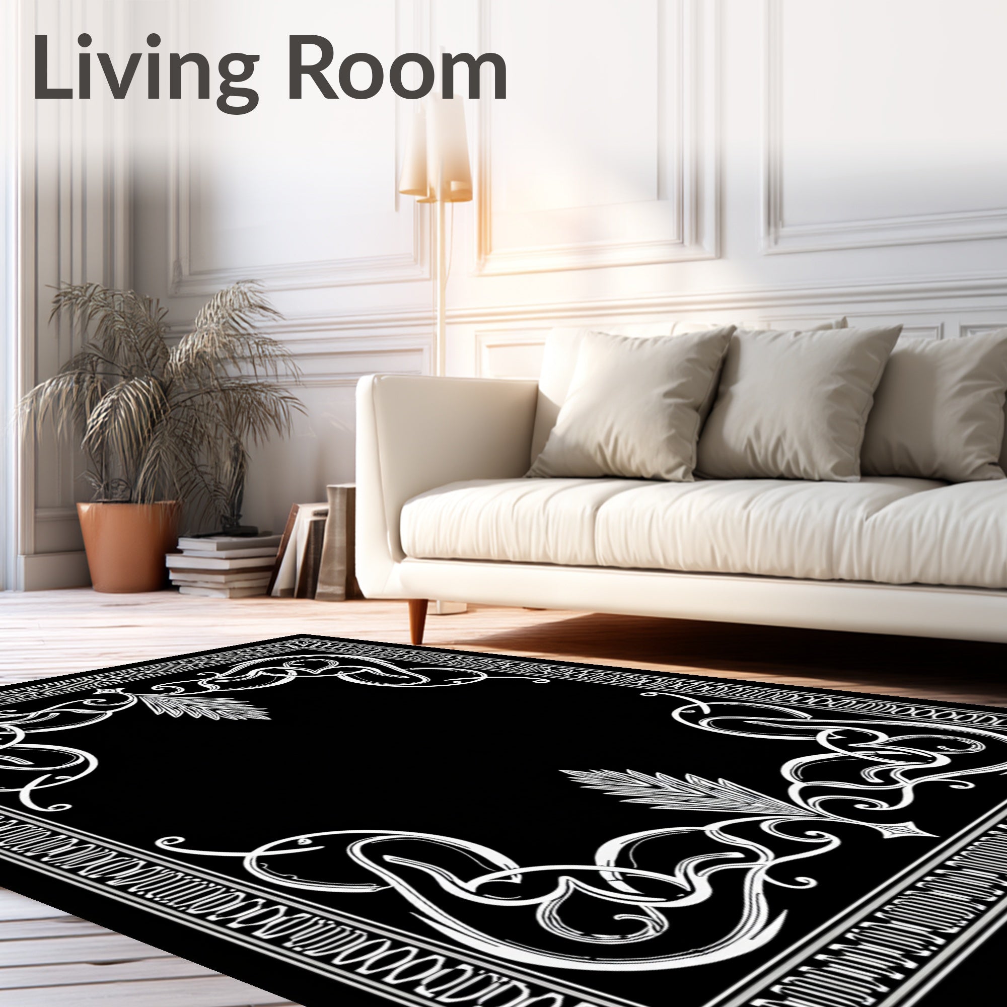 Art Nouveau White Flourish Border Rug